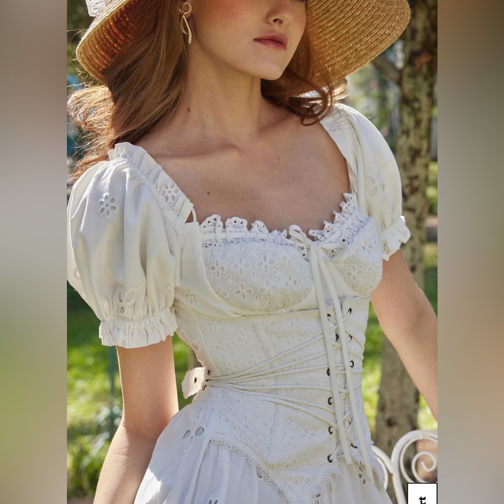 Lacemade "I Flipped" White Ivory Cottagecore Dress size Medium - Picture 6 of 13